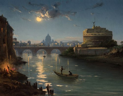 “View of Rome, Italy by Night” by Henryk Cieszkowski (1835-1895). ■ Henryk Cie