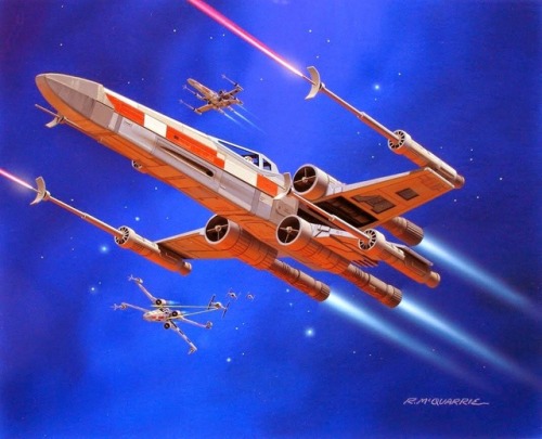 X-Wing vs. TIE Fighter: 1990s Star Wars merchandise art by Ralph McQuarrie.