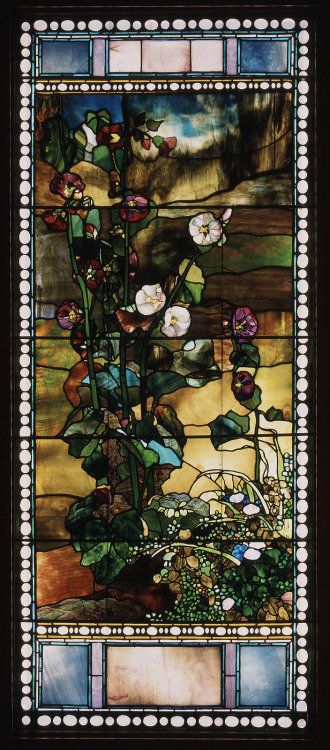 centuriespast:John La Farge, American, 1835–1910; Hollyhocks, window from the Frederick Lothrop Ames
