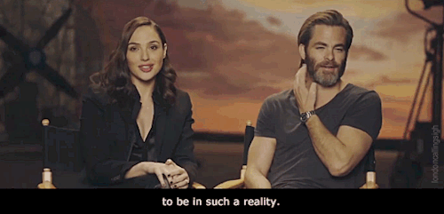 londoncallingsigh:Gal Gadot and Chris Pine, on husbands and kids on the set of Wonder Woman. (People interview)