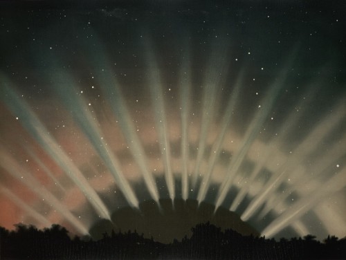mundodasideias:“Aurora Borealis”, a chromolithograph from The Trouvelot Astronomical Drawings, 1882.