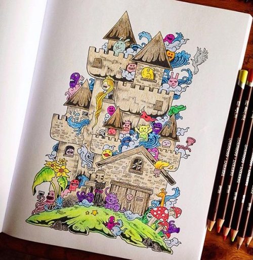 Coloring Book For Adults Titled ‘Doodle Invasion’By:  Kerby Rosanes You can buy th