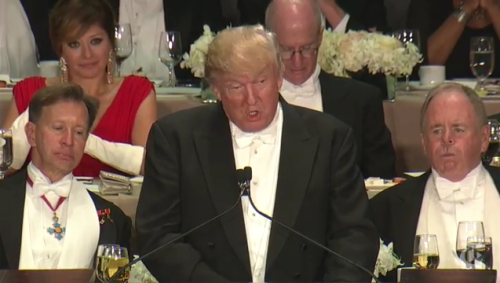 runningupthathillary:  superheroes:  please take a moment with me to appreciate these reactions to trump’s speech at the al smith dinner last night also, what i wouldn’t give to be in on this convo between hillary clinton and the archbishop of new