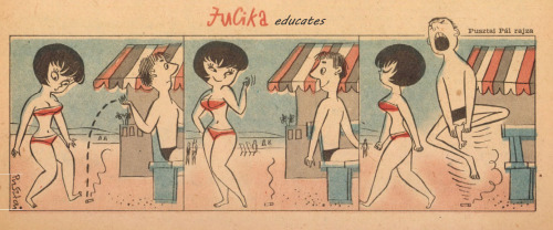 bogleech:
kaible:

bogleech:

coolclaytony:

bogleech:

this 50′s hungarian comic strip I’d never heard of until now is so damn cute for something that also gets so horny

It helps that the writer was trying to create something he hoped would appeal to women as much as men.

Yeah and I think where it really succeeds vs. modern anime wifey fantasy shit is that Jucika really is just a character super comfortable with being sexual, likes looking sexy and even has no shame in using it to get her way:
….But at the same time, she doesn’t tolerate being objectified against her wishes:
….And the comic takes her side in both cases, whereas I’ve seen countless modern narratives in which this same character would have only been framed as like a Slutty
™

 Bitch
™

 or full blown villain.

One of the things I also really like about this comic, besides what’s already been stated, is that the humor isn’t always about her being sexy. Sometimes it’s just about other goofy things in her life!

oh yes many of them are experienes just anybody can relate to
but then there’s also the time she just….built a functional AI?
she just didn’t predict how the robot rebellion would really manifest 
