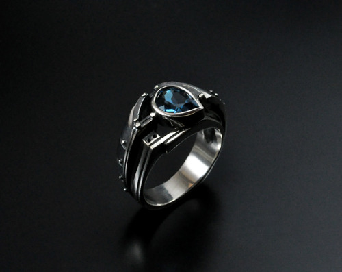 gatojewelry: Industrial ring “Probatundum”sterling silver, natural topaz London Blue