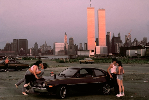 20aliens: USA. New Jersey. 1983. Downtown Manhattan with World Trade Center towers, seen from &lsquo