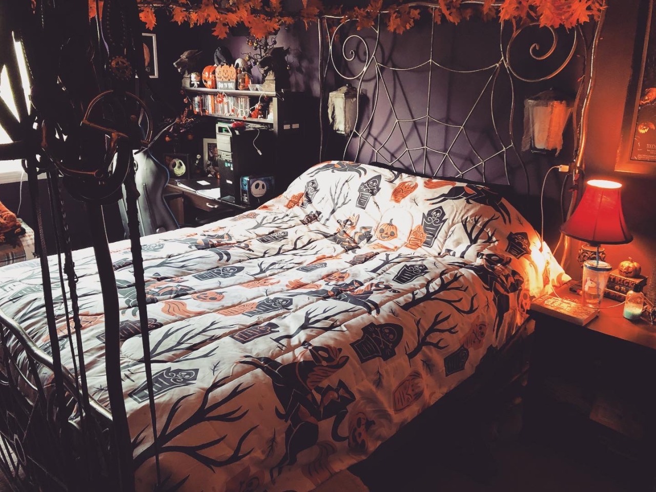 thespookshaveamidnightjamboree:I got a new comforter for my Halloween crypt. 🎃 You guys know how much I love “The Legend of Sleepy Hollow” and the Headless Horseman. I have been eyeing this comforter design from “There Will Be Cute” Society6