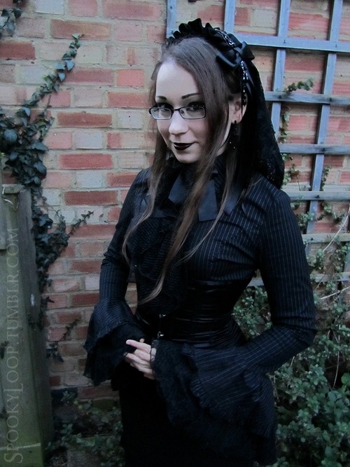 spookyloop:Victorian half mourning hat for theatrical purposes Lace veil, bead embellishments, satin