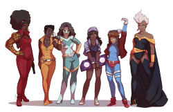 caterpillarsend:  Commission for me by Ravenno. Inspired by this post. Misty Knight, Vixen, Virtue, Skyboarder, Rocket, and Storm. 