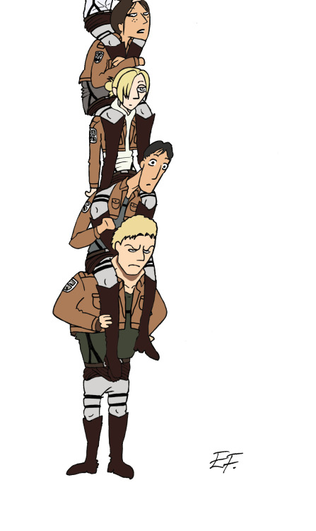 Shingeki no Kyojin characters on shoulders - the colored version :3