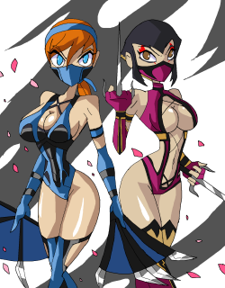grimphantom:ninjaspartankx55:Okay, on the episode Baxter’s Gambit. April gets her new weapon, the Tessen(War fan). When she was using it, It reminded me of Kitana. And I couldn’t get this image out of my head, And so here it is, April and Karai as