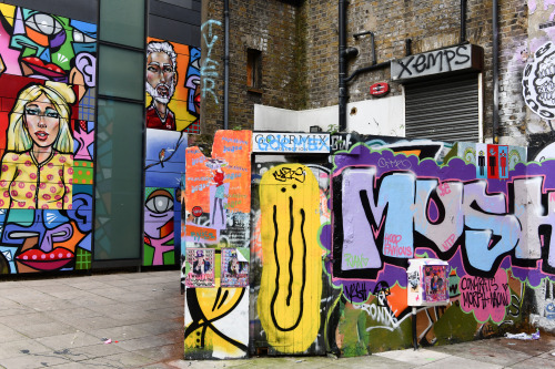 Contrasting styles of street art, Shoreditch