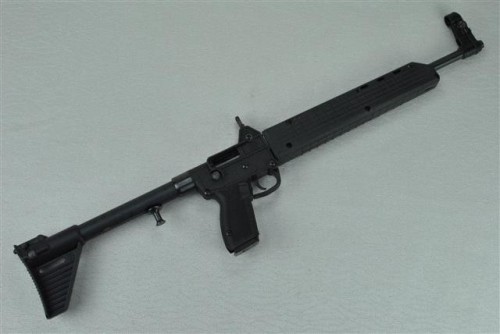 gunrunnerhell:  Kel-Tec Sub 2000 A carbine that actually folds in half, making it very compact. Available in either 9x19mm or .40 S&W, it uses magazines from either Glock, Beretta, SIG and Smith & Wesson. Made mostly of polymer, the Sub-2000