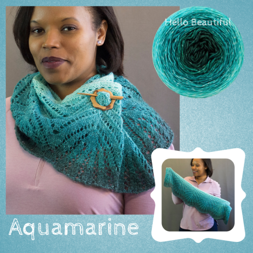 The Aquamarine Cowl is an infinity cowl with a lovely lace pattern and filigree edge. The cowl is st