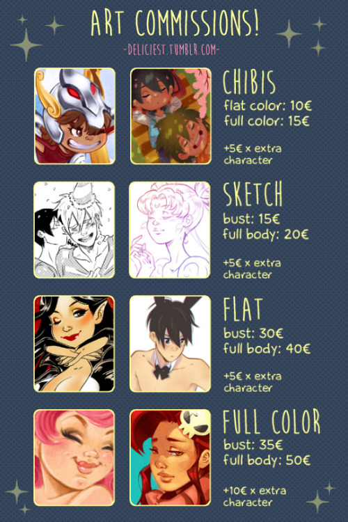 deliciest:If anyone is interested, I’ll start taking commissions :)RULES: No more than 3 charas per 