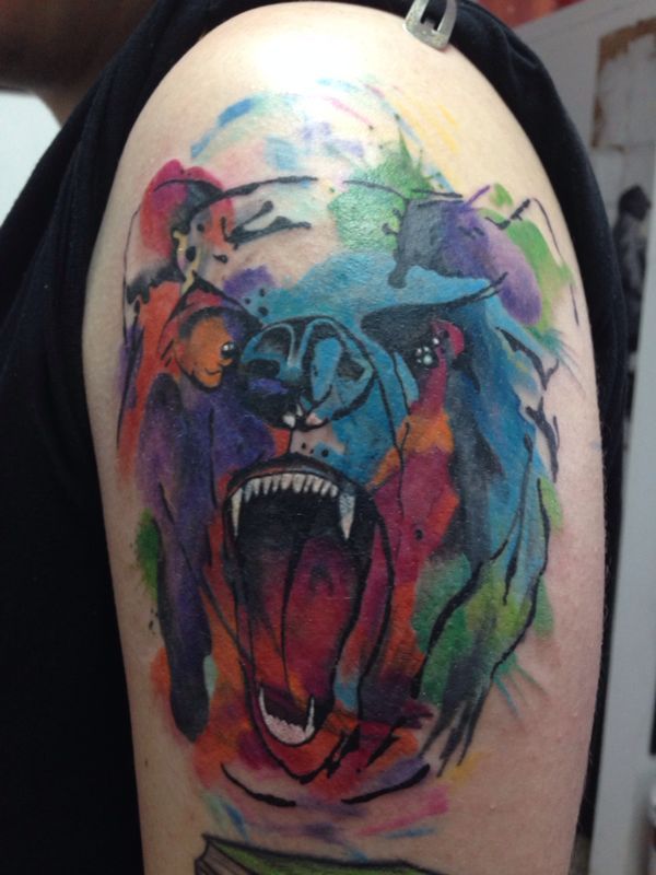 Watercolor Bear tattoo men at theYoucom
