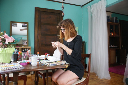 Sticker making in the Home studio, last Wednesday’s photograph from my morning self-portrait series.