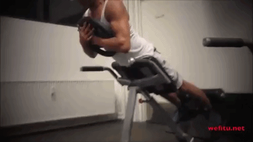 fitanne:  Back exercise: Hyperextensions [Source] How is it performed? Adjust the upper pad of the hyperextension bench so your upper thighs rest upon it while you still have room to bend at your waist unrestricted. Place your feet securely under the