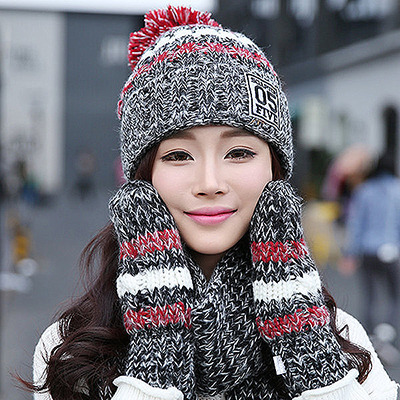 pinkune:Winter Hat Scarf Gloves Set 