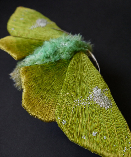 Large textile sculpture of a moth
