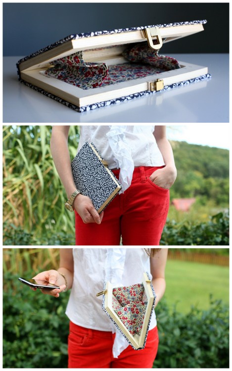 DIY Book Clutch Tutorial from Caught on a Whim here. Really clear tutorial and you can leave the boo