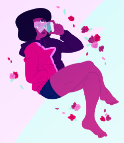 ursubs:  in celebration of the new su episode coming out later, im finally posting this garnet in a hoodie and shorts! yay. theres even closeups. amazing. kind of a follow up on the rose i drew a while ago. stay tuned for more. maybe. 