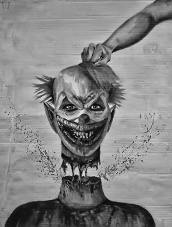 killedtheinnocentpeople:  Clown by Anna Majewska © “They’re dreadfully fond of beheading people here; the great wonder is, that there’s anyone left alive!”- Lewis Carroll, Alice’s Adventures in Wonderland 
