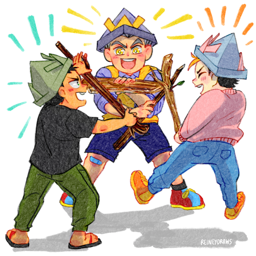 Babies Iwachan, Bokuto & Noya Fighting With Their Stick-swords :') Based Off This Extra From The Manga!
