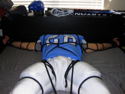 bondagejock:  Spread eagle tied in football