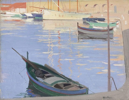 Harbour Scene   -   Sir Herbert James GunnBritish, 1893-1964oil on canvas laid down on board , 14 x 