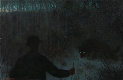 The Ash Lad and the Wolf   -   Theodor Kittelsen , 1900Norwegian, 1857-1914Oil on canvas , 45.5 x 68