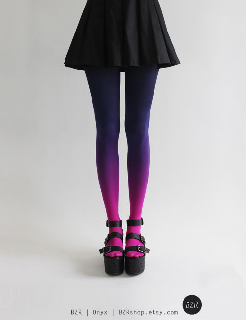 yumisheadisfullofshit:  alongwalk:  sosuperawesome:     Ombre tights by BZRshop on Etsy • So Super Awesome is also on Facebook, Twitter and Pinterest •  I want gradient legs…  THEY’RE BACK ! And still as beautiful as the first time I saw them