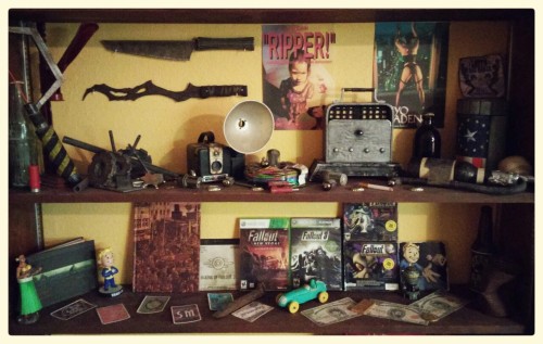 fallout-news:falloutaddicted:dearfallout4diary:l1b3rtyprime:My Fallout collection as it sits aftera 