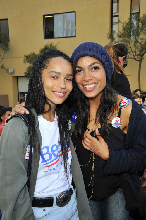 celebritiesofcolor: Zoe Kravitz and Rosario Dawson attend the Stars Rock The Campus 4 BERNIE event o