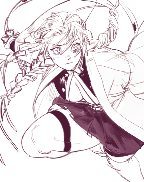 [ID: Demon Slayer Fanart. First, Shinobu Is Seen In Profile With A Dark Expression. Second, Mitsuri Is