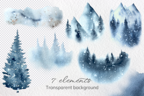 Winter Forest with Christmas Graphic by Aekgasit watercolors – Postcard size / 2000 x 3000 px&