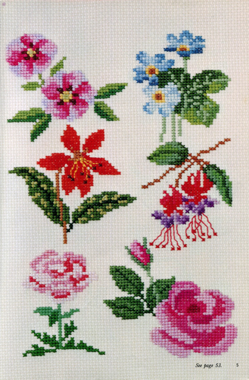thegroovyarchives:Floral Cross Stitch MotifsFrom Cross Stitch Designs, Ondori, 1975.