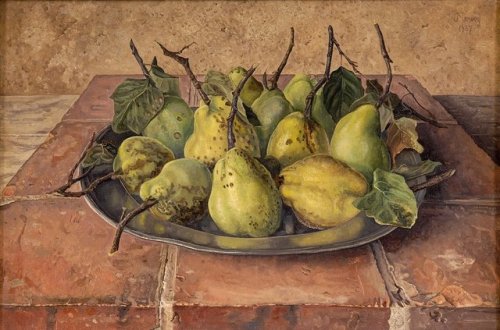 Quinces on a tin plate    -     Jakob (‘Jaap’) Nieweg , 1937Dutch, 1877-1955Oil on canvas  40 x 60.5