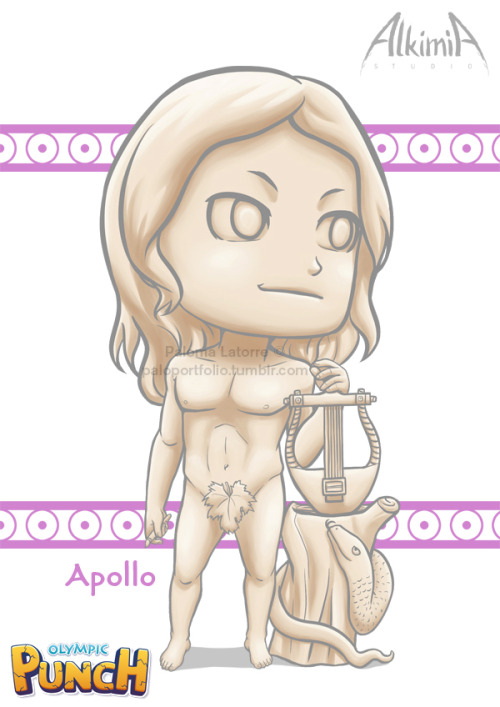 Illustrations of some Olympic Punch characters like if they were statues. They are Hades, Zeus, Arte