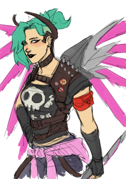 genjibunnymada: Drew a few more Skin requests during stream!!! They are (in order) - Raptorion Widowmaker, B.va Pharah and Punk Mercy 
