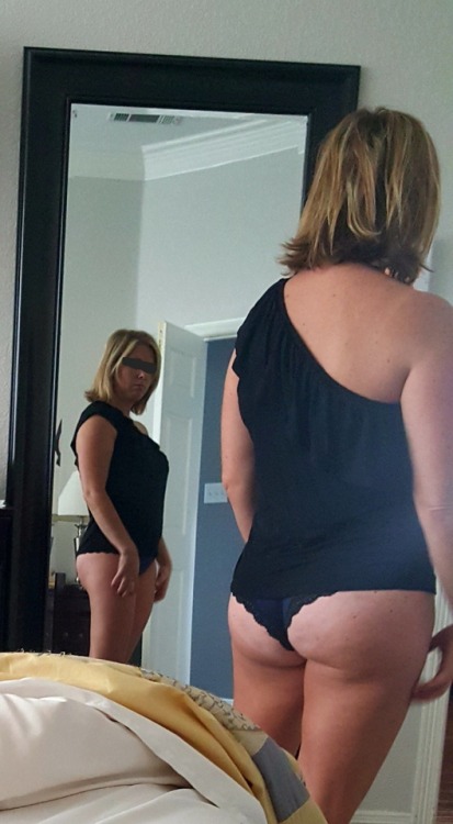 sexywifehappylife: Seeing how her butt looks in new underwear. I’d say pretty amazing. That&rs