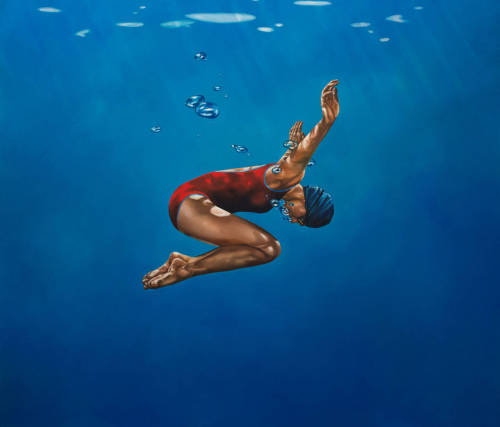 crossconnectmag:  Eric Zener (born 1966, Astoria, Oregon) is an American self-taught photorealist artist best known for figure paintings of lone subjects, often in or about swimming pools. As of 2004 he had created more than 600 works. His paintings,