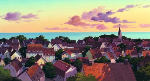 ghibli-collector:Koriko Town Rooftops - Kiki’s Delivery Service - Hayao Miyazaki (1989)