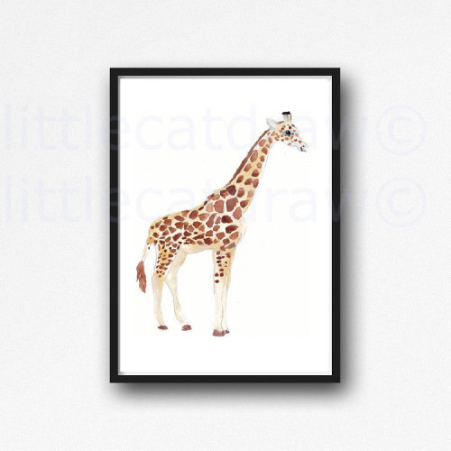 Cute Giraffe Print Watercolor Animal Painting Giraffe Wall Art Colorful Giraffe Giclee Print Littlec