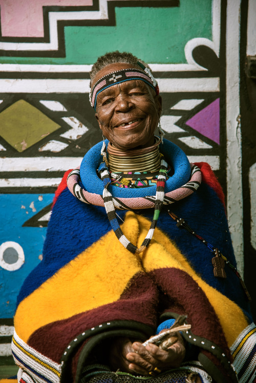 Artist, Dr. Esther Mahlangu at work for her BMW art car project, South Africa, 2018Dr. Mahlangu’s ar