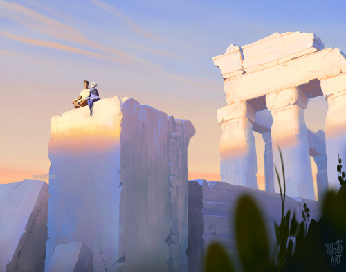 Two kings revisit the Artesian ruins at Marlas.Another practise painting from imagination, heavily i