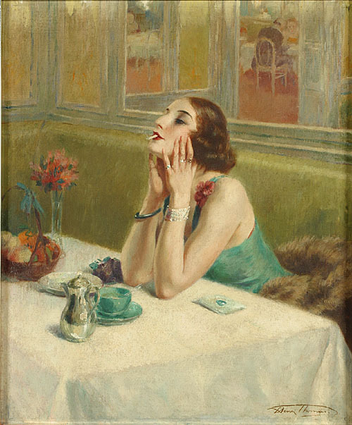 belgianpaintings:  Henri Thomas (1878-1972) - Dame dans un café, Huile sur toile 