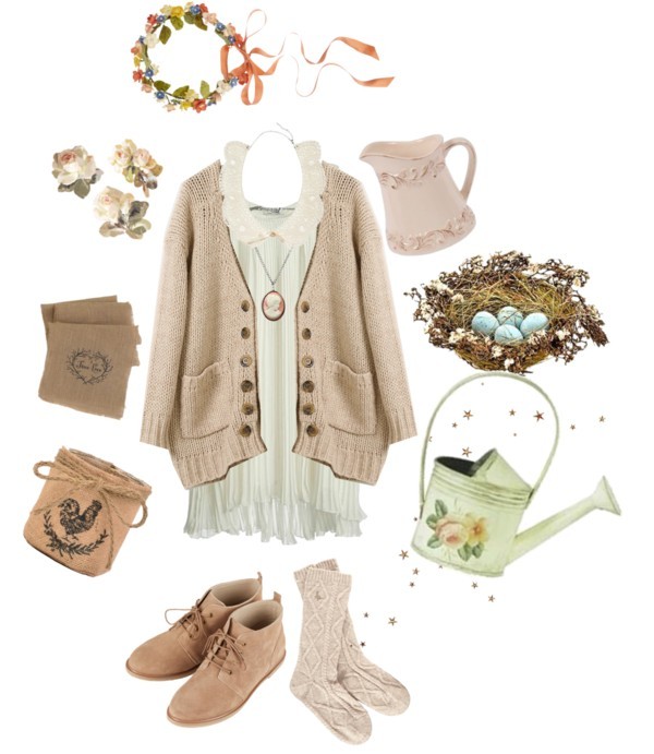 princess-ghostling:  maiden of spring by little-princess-doe featuring rustic table