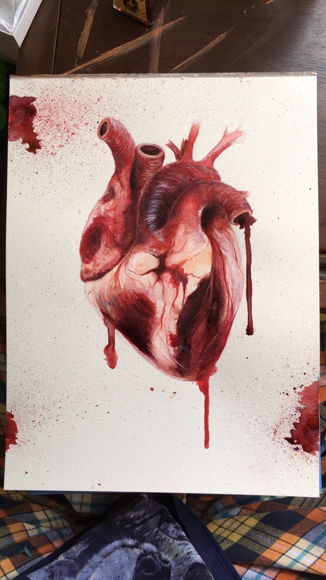 stoner-hues:  he(art)  watercolor and calligraphy ink on 9&quot;x12&quot;