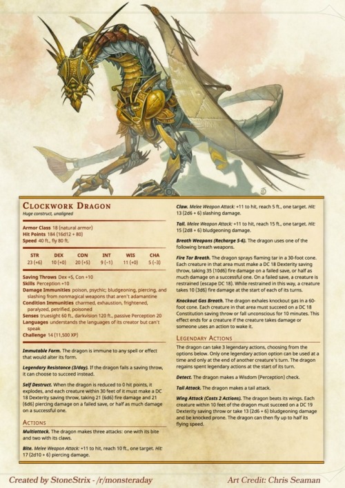 dnd-5e-hombrewdaily-blog: Homebrew of the Day, I found this awesome Clockwork Dragon made by StoneSt